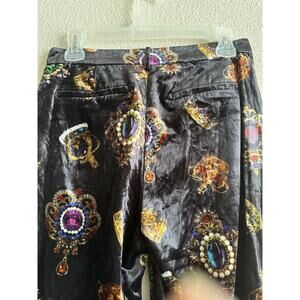 NWOT L’agence Black Print Margot Velvet Flare Pant Sz2 Crowns Jewels Mardi Gras